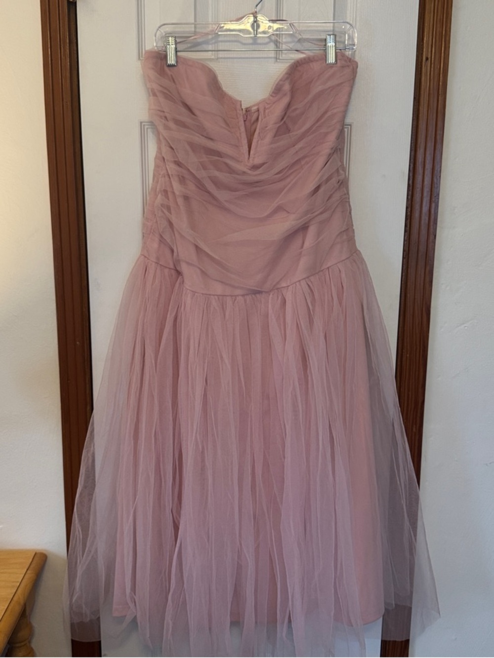 Strapless Blush Tulle Midi Dress